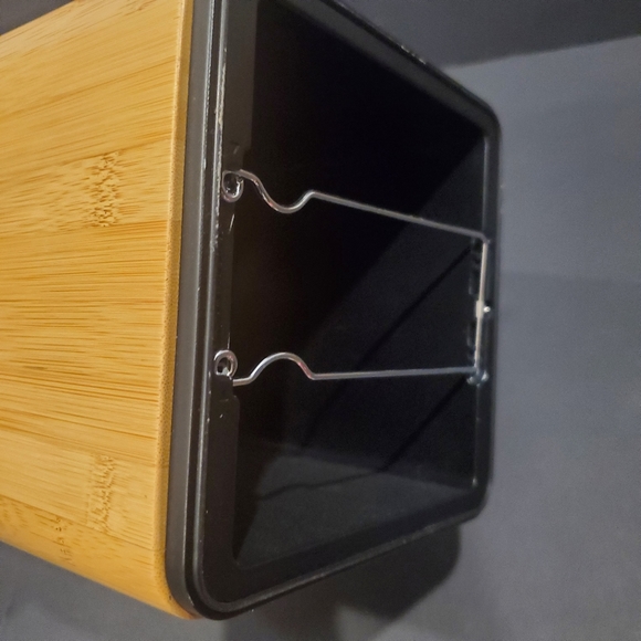Bamboo Tissue Box Cover Holder Square Chrome MCM look Modernist Design Tabletop - Picture 6 of 8